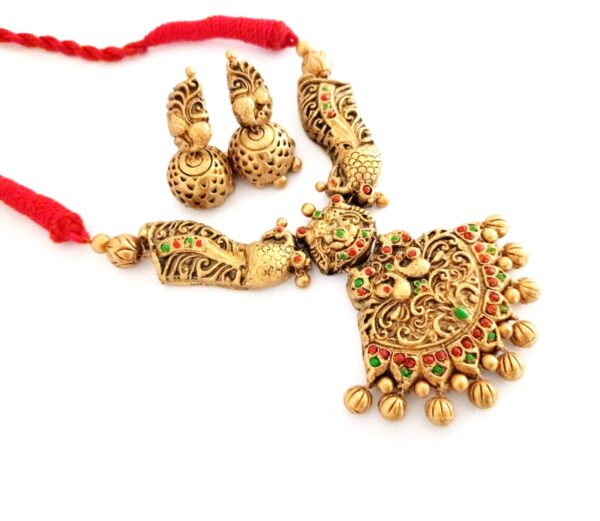 peacock  red terracotta jewellery - Image 3