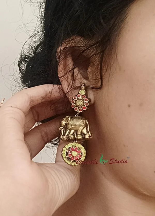 Elephant terracotta earring