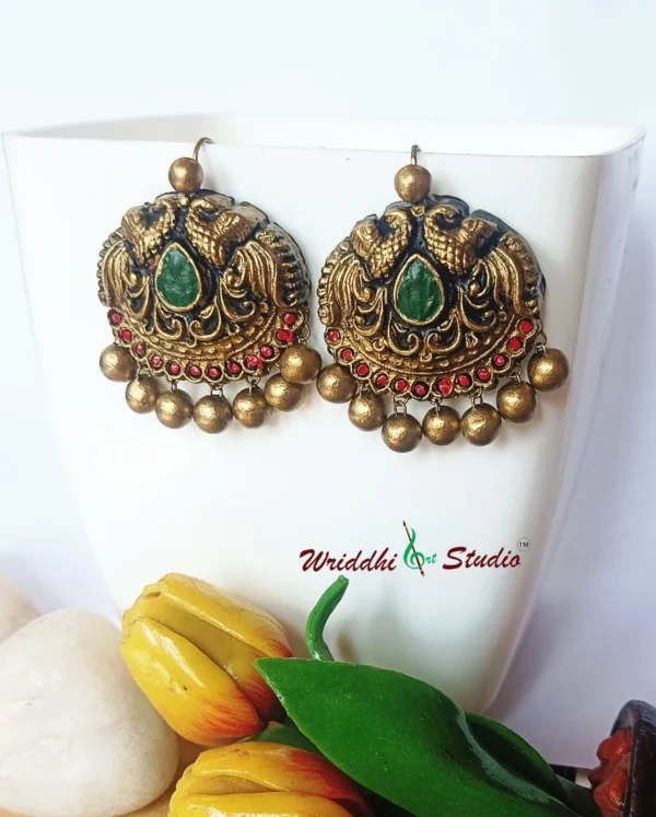 Peacock U pin terracotta earring