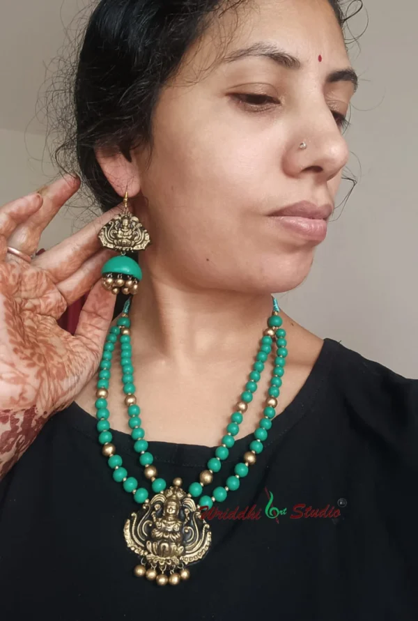 Emerald green terracotta lakshmi jewellery